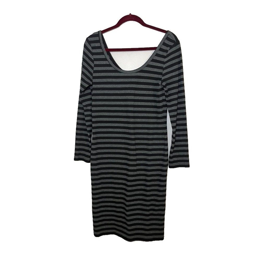 Retro Striped Knit Sweater Dress XL Grunge Skater Y2K Classic Neutral 90s